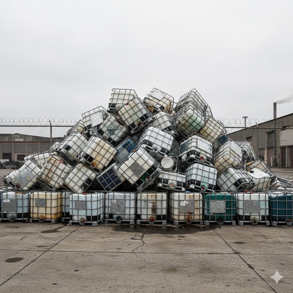 Forklift moving IBC totes in the yard